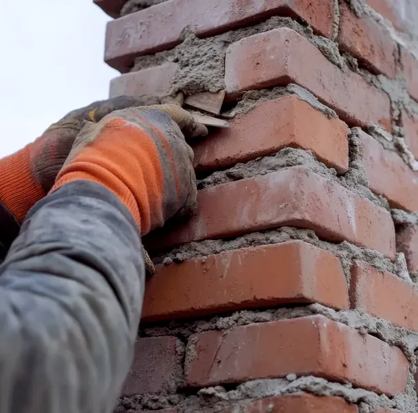 Tuckpointing a brick ranch-house chimney in Lakewood